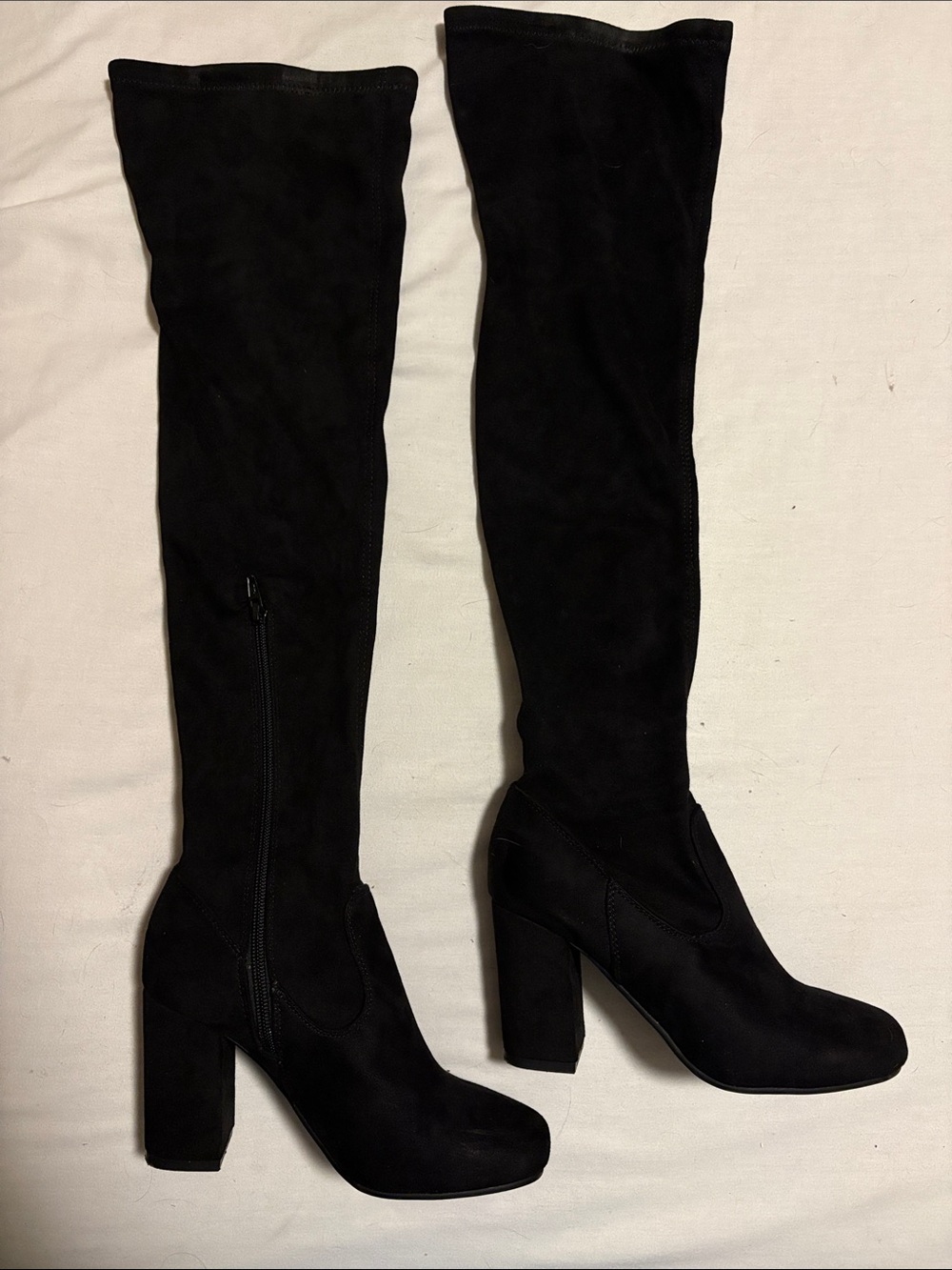 Carlos Santana Faux Suede Black Over-the-Knee Block Heel Boots Zip - Women